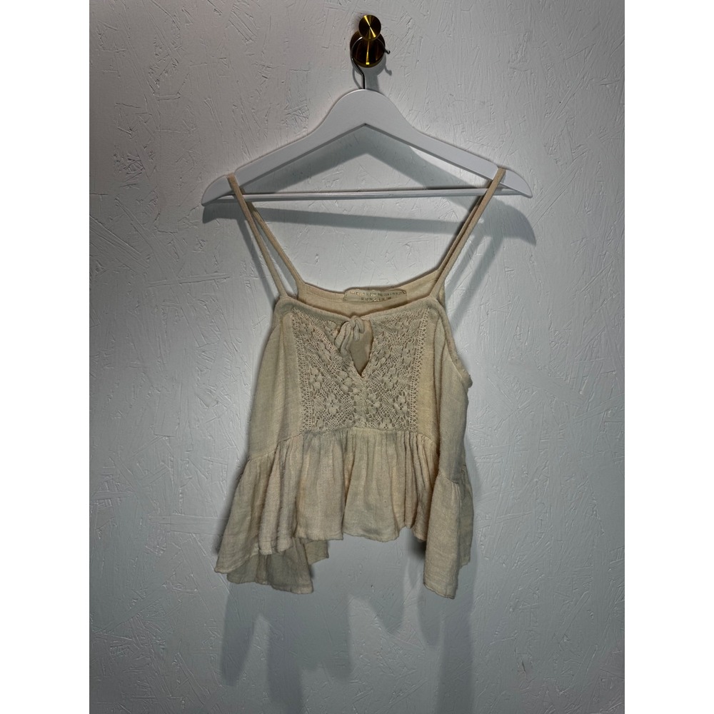 Jens Pirate Booty Cream Crochet Lace Peplum Cami Boho Gauze Tank Top‎ P/S